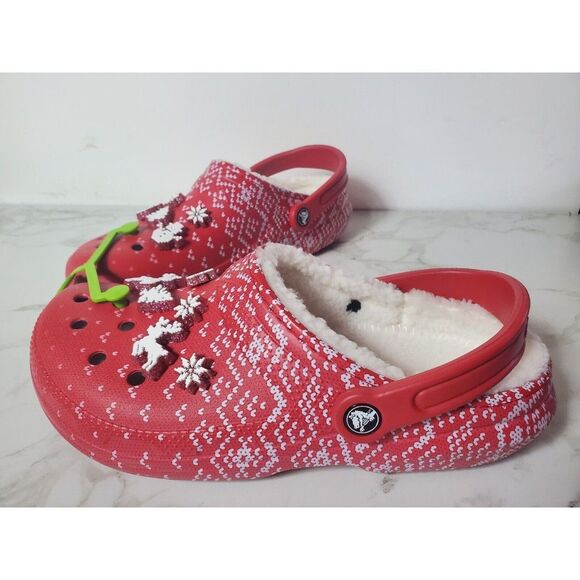 NWT Classic Lined Red White Christmas Holiday Crocs Men\'s 8 Women\'s 10 main image 3